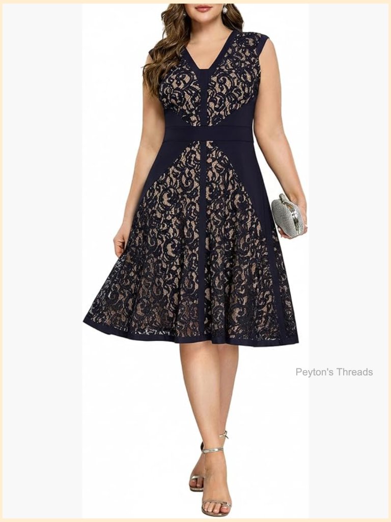 Plus Size Stretchy Lace Semi Formal A-Line Cocktail Wedding Guest Dress